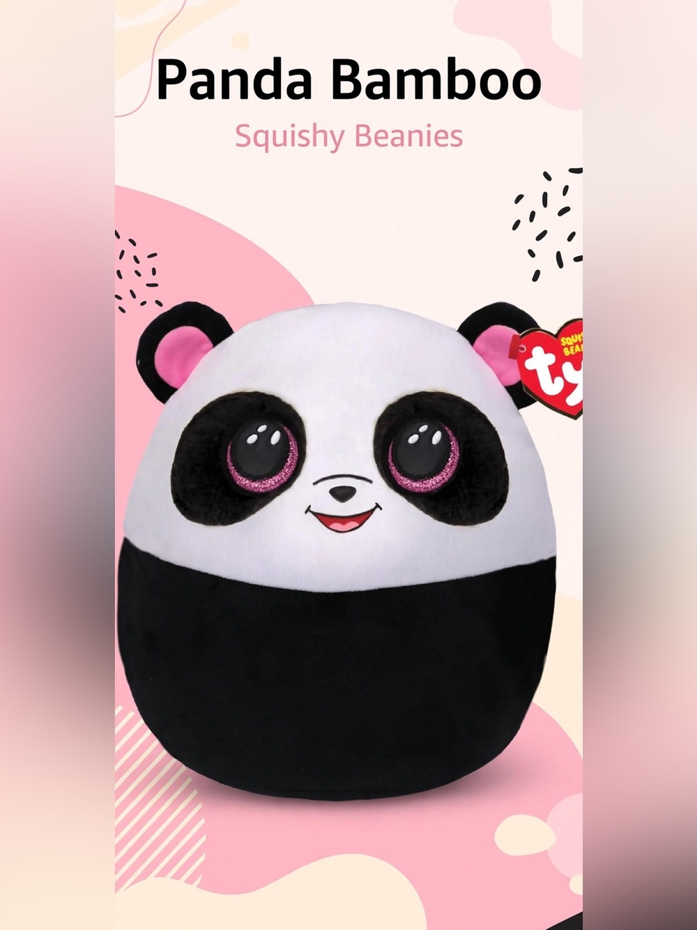 Ty Panda Bamboo Squishy Beanie Plush - Black, White & Pink